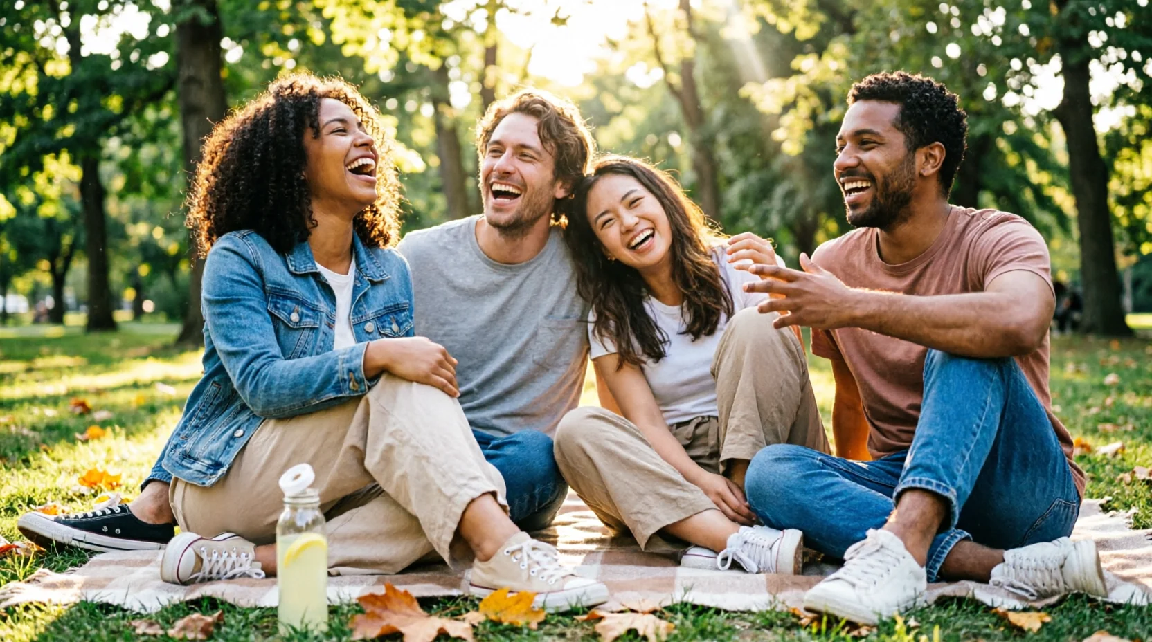 Still the strongest wellbeing technology ever measured. Other people, in person, laughing.